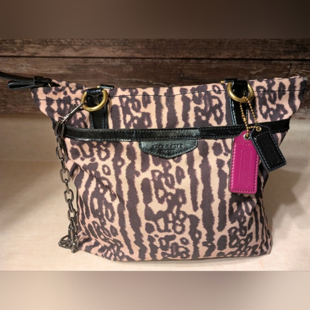 Coach F31901 Oscelot Canvas Shoulder Bag (M) Very Good Condition